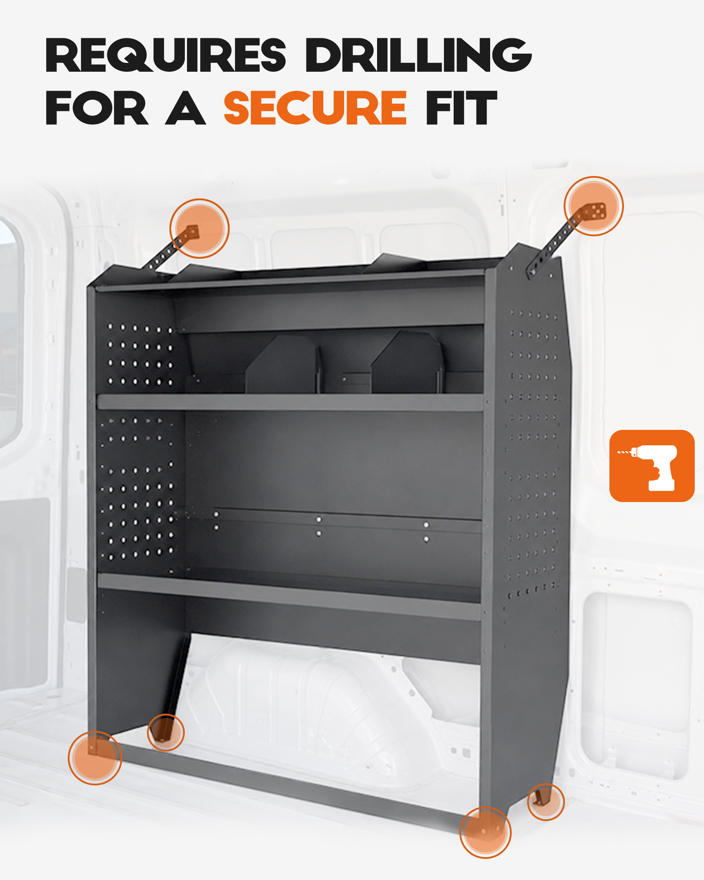 Van Shelving Fit for Ford Transit, RAM ProMaster, Chevy Express, Nissan NV, Sprinter, Low/Mid/High Roof, 42" W x 46" H x 13" D, Steel, Cargo Van Shelving Storage System