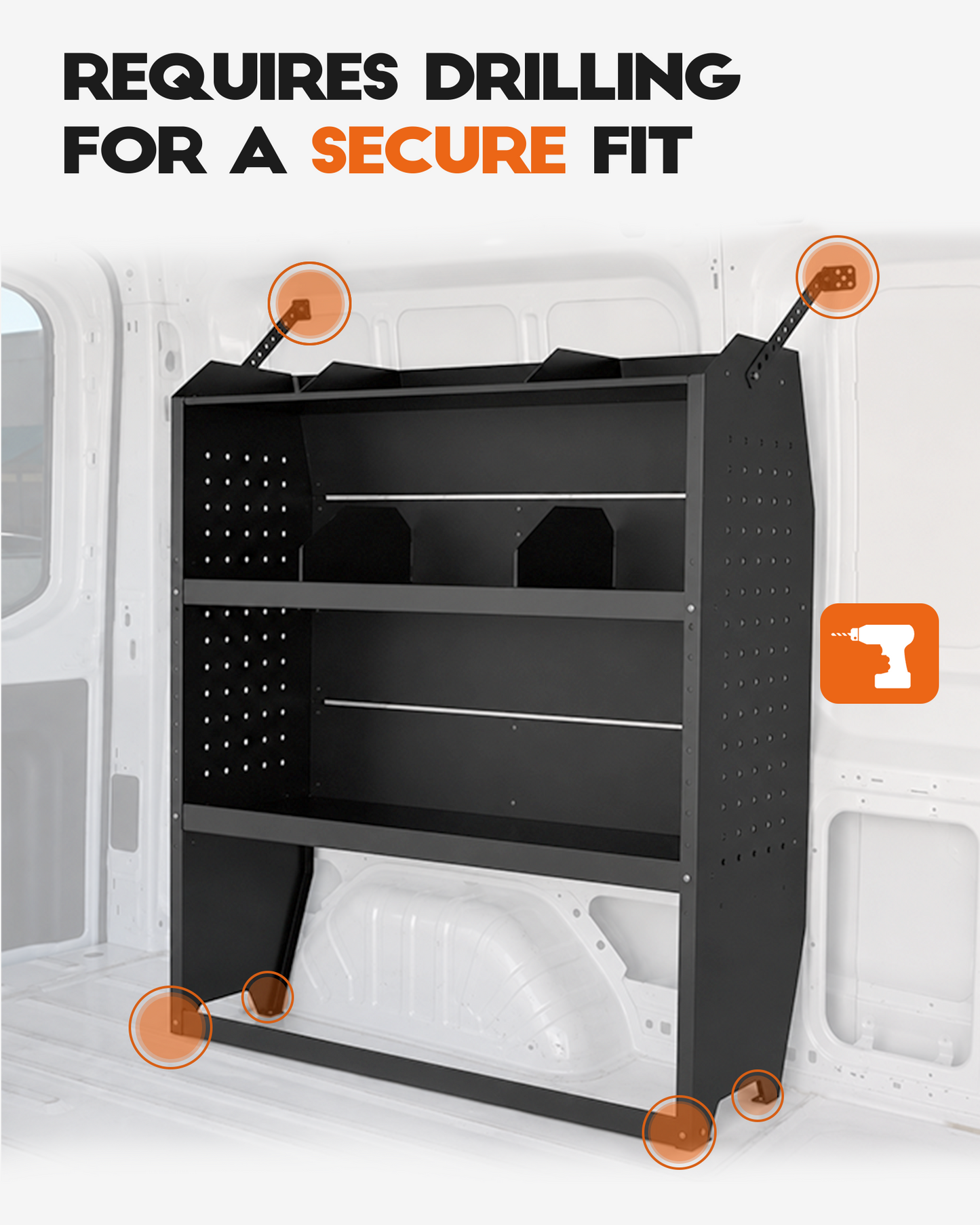 Van Shelving Fit for Ford Transit, RAM ProMaster, Chevy Express, Nissan NV, Sprinter, Low/Mid/High Roof, 32" W x 46" H x 13" D, Steel, Cargo Van Shelving Storage System