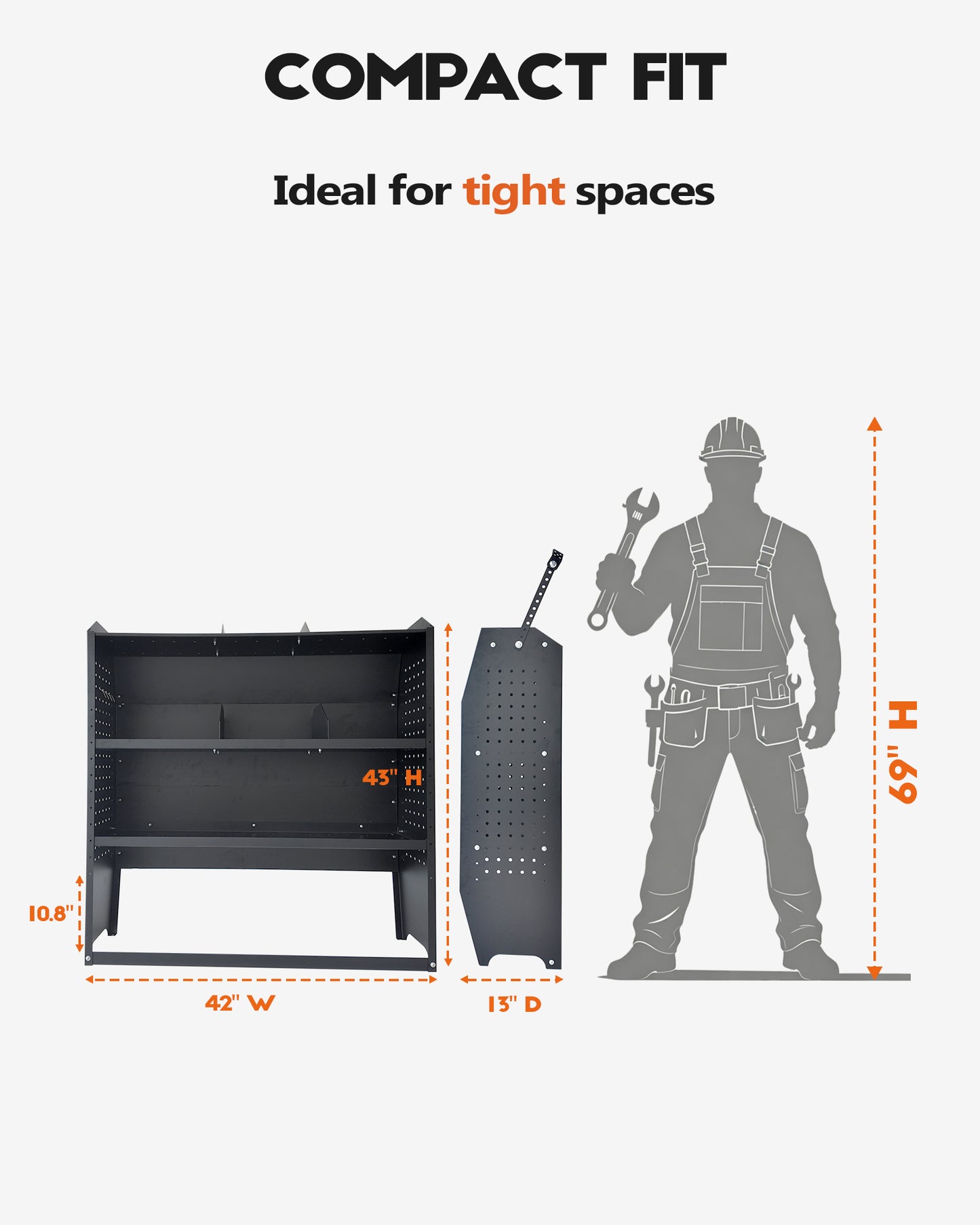42" W x 43" H x 13" D Cargo Van Shelving, Heavy Duty Steel | Fit for Ford Transit Connect, Ram ProMaster City, Nissan NV200, Chevy City Express | Cargo Van Shelving Storage System