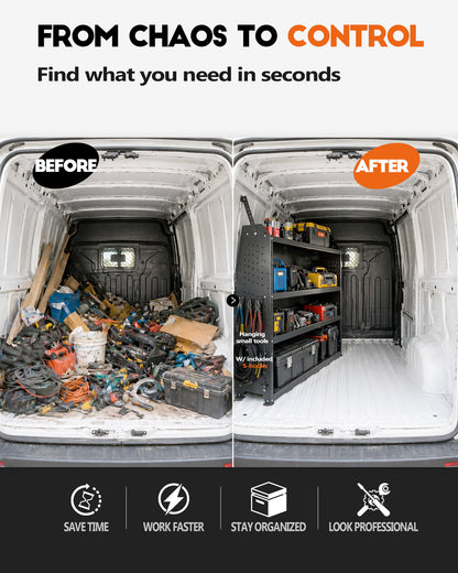 Van Shelving Fit for Ford Transit, RAM ProMaster, Chevy Express, Nissan NV, Sprinter, Low/Mid/High Roof, 32" W x 46" H x 13" D, Steel, Cargo Van Shelving Storage System