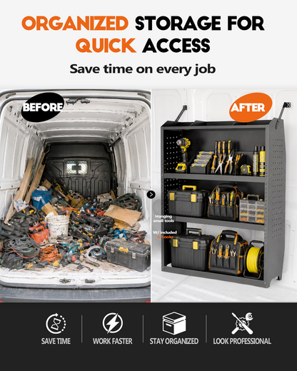 52" W x 43" H x 13" D Van Shelving | Fit for NV200, Transit Connect 2014+, Chevy City Express, Promaster City, Cargo Van Shelving Storage System