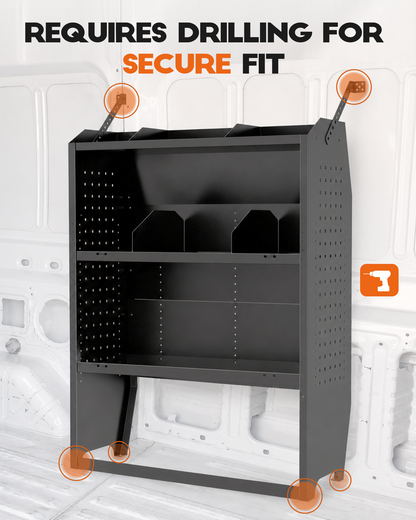 Van Shelving 32" W x 43" H x 13" D Steel Storage System | Fit for NV200, Transit Connect 2014+, Chevy City Express, Promaster City, Cargo Van