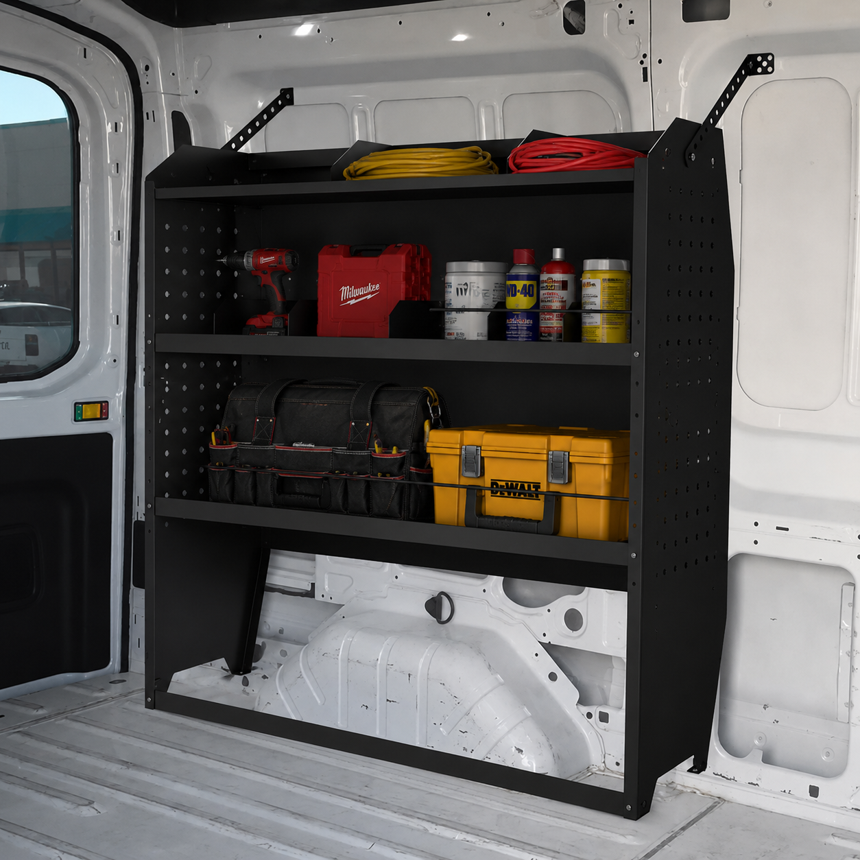 Van Shelving Fit for Ford Transit, RAM ProMaster, Chevy Express, Nissan NV, Sprinter, Low/Mid/High Roof, 42" W x 46" H x 13" D, Steel, Cargo Van Shelving Storage System