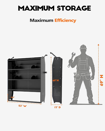 Van Shelving, 52" W x 60" H x 13" D|Fit for Ford Transit, Promaster, Sprinter, Chevy Express, Mid/High Roof, Cargo Van Storage System