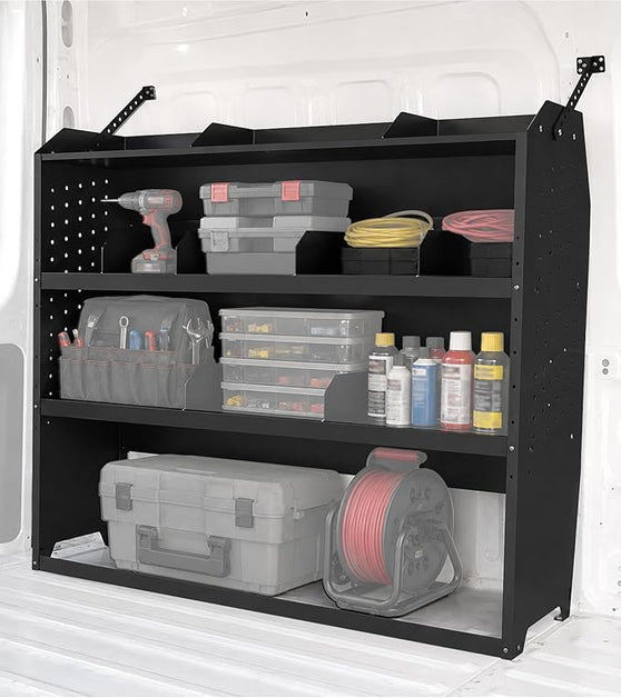 Van Shelving Fit for Ford Transit, RAM ProMaster, Chevy Express, Nissan NV, Sprinter, Low/Mid/High Roof, 52" W x 46" H x 13" D, Steel, Cargo Van Shelving Storage System