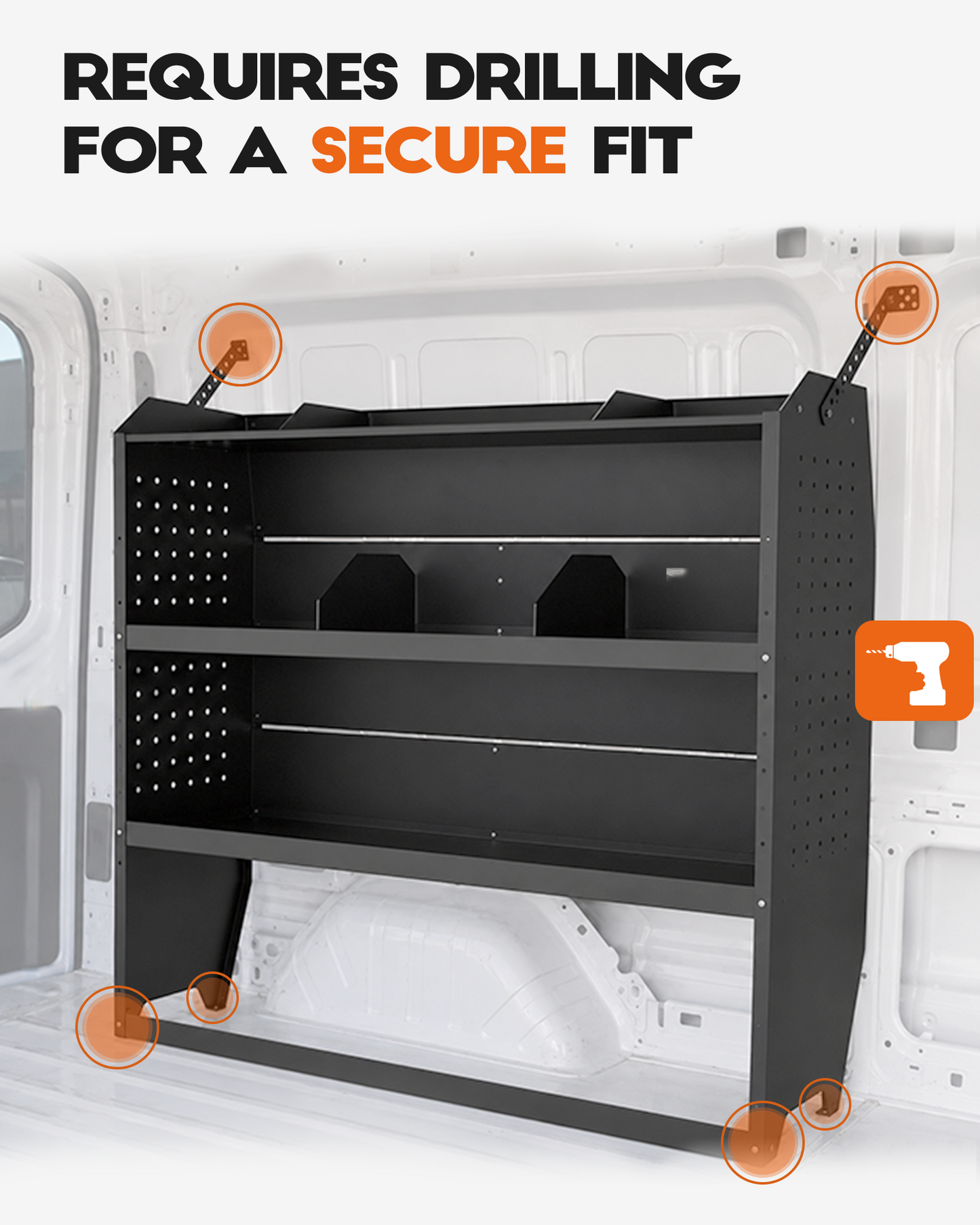 Van Shelving Fit for Ford Transit, RAM ProMaster, Chevy Express, Nissan NV, Sprinter, Low/Mid/High Roof, 52" W x 46" H x 13" D, Steel, Cargo Van Shelving Storage System