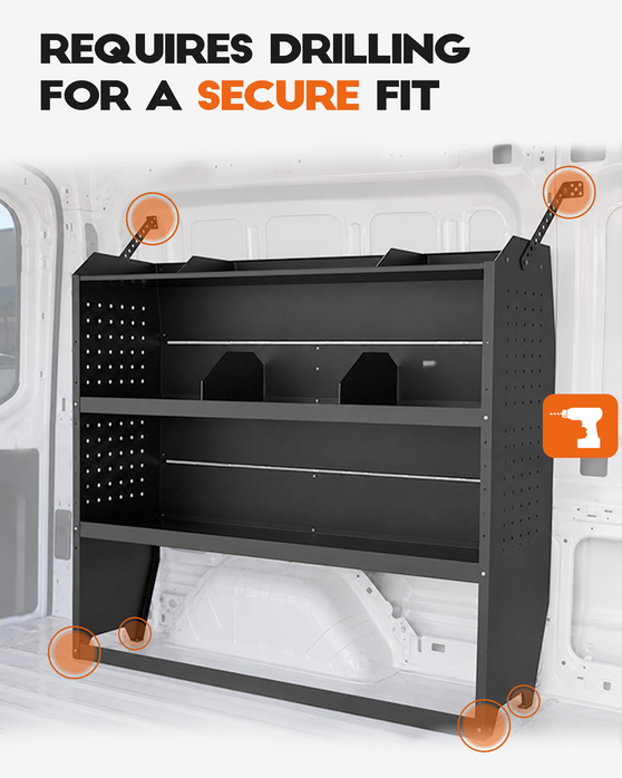 Van Shelving Fit for Ford Transit, RAM ProMaster, Chevy Express, Nissan NV, Sprinter, Low/Mid/High Roof, 52" W x 46" H x 13" D, Steel, Cargo Van Shelving Storage System