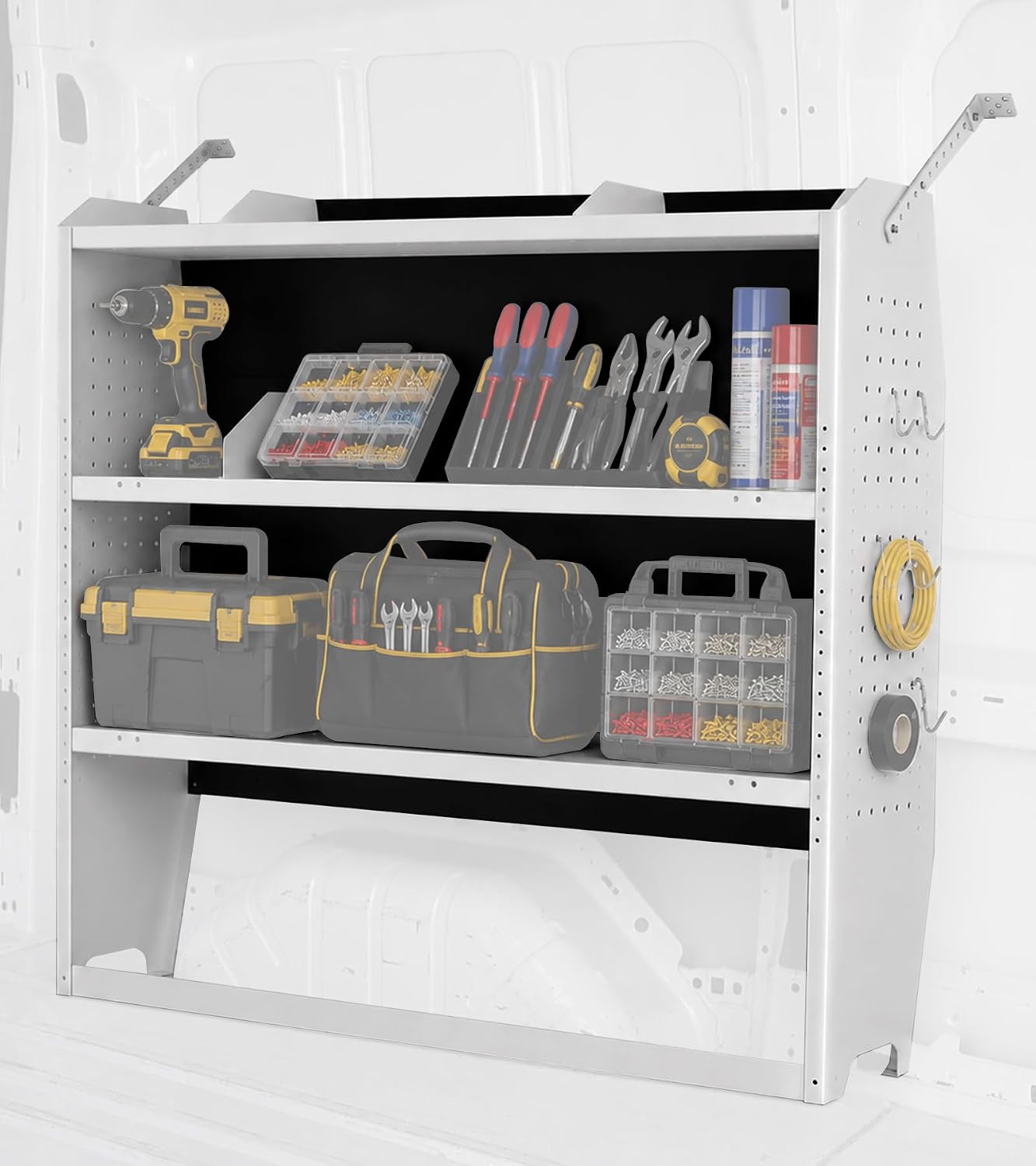 Cargo Van Shelving 42" W x 43" H x 13" D, Light Gray, Low/Mid/High | Fit for Ford Transit Connect, Ram ProMaster City, Nissan NV200, Chevy City Express, Steel, Cargo Van Shelving Storage System