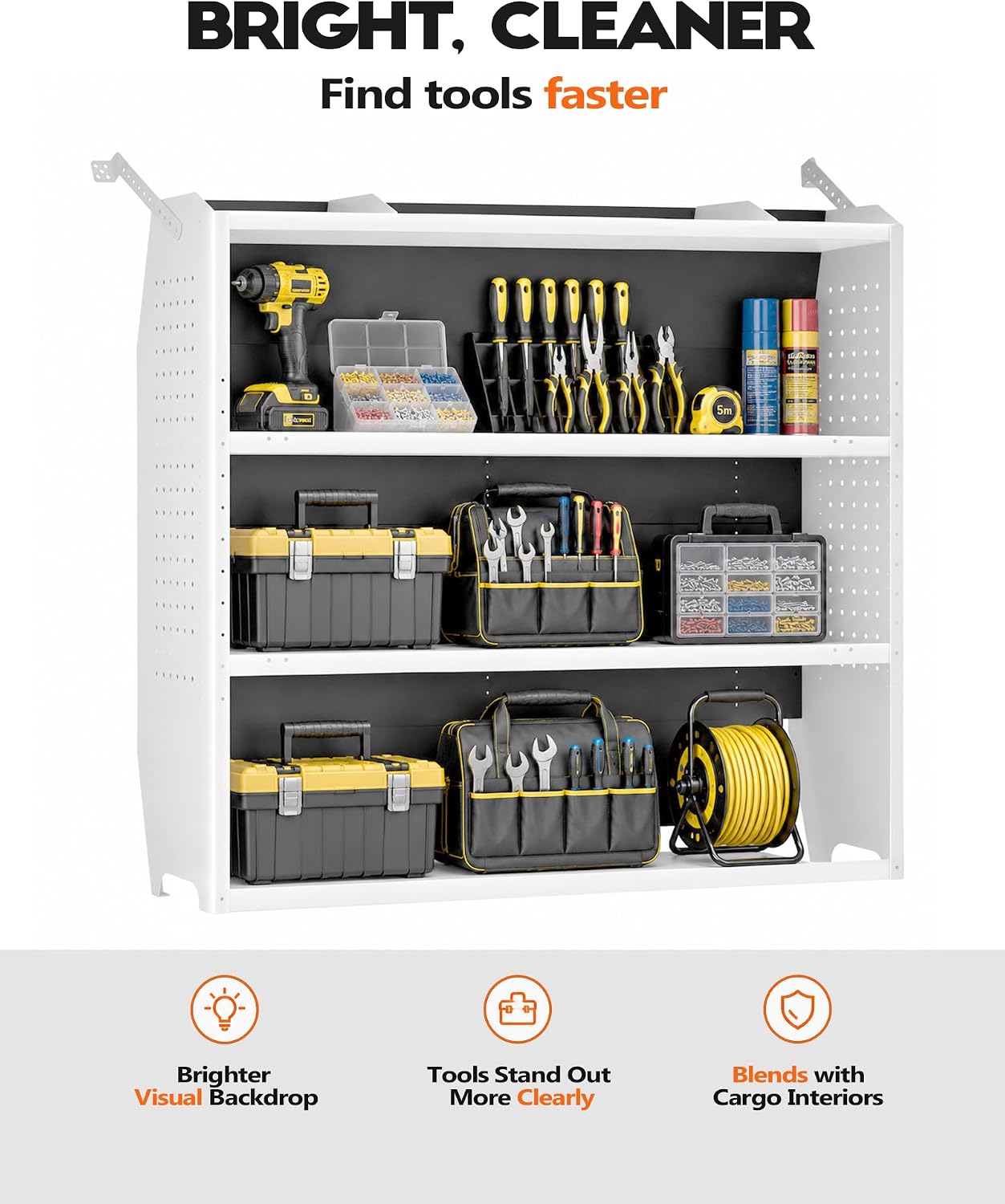 Cargo Van Shelving 42" W x 43" H x 13" D, Light Gray, Low/Mid/High | Fit for Ford Transit Connect, Ram ProMaster City, Nissan NV200, Chevy City Express, Steel, Cargo Van Shelving Storage System