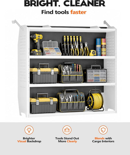 Cargo Van Shelving 42" W x 43" H x 13" D, Light Gray, Low/Mid/High | Fit for Ford Transit Connect, Ram ProMaster City, Nissan NV200, Chevy City Express, Steel, Cargo Van Shelving Storage System