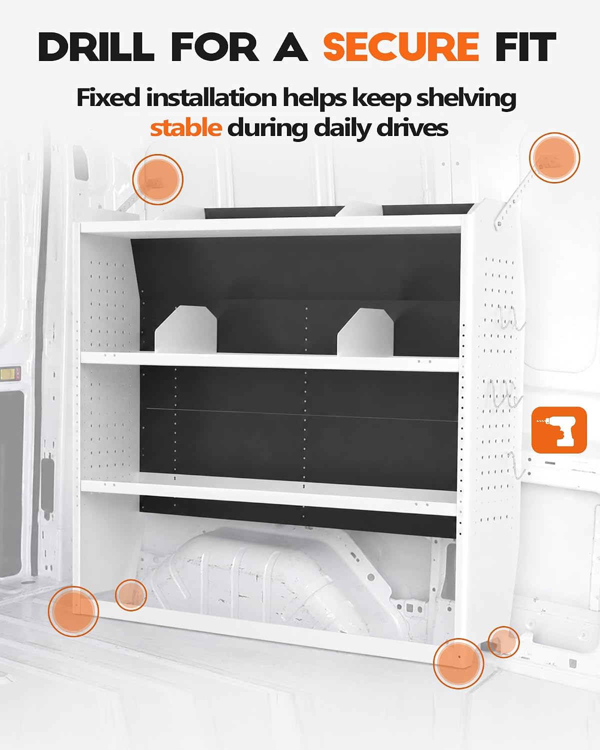 Cargo Van Shelving 42" W x 43" H x 13" D, Light Gray, Low/Mid/High | Fit for Ford Transit Connect, Ram ProMaster City, Nissan NV200, Chevy City Express, Steel, Cargo Van Shelving Storage System