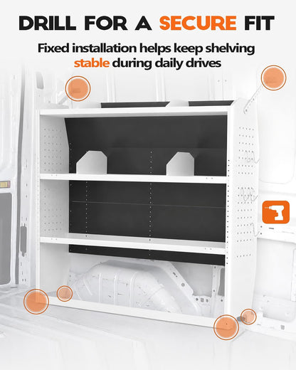 Cargo Van Shelving 42" W x 43" H x 13" D, Light Gray, Low/Mid/High | Fit for Ford Transit Connect, Ram ProMaster City, Nissan NV200, Chevy City Express, Steel, Cargo Van Shelving Storage System