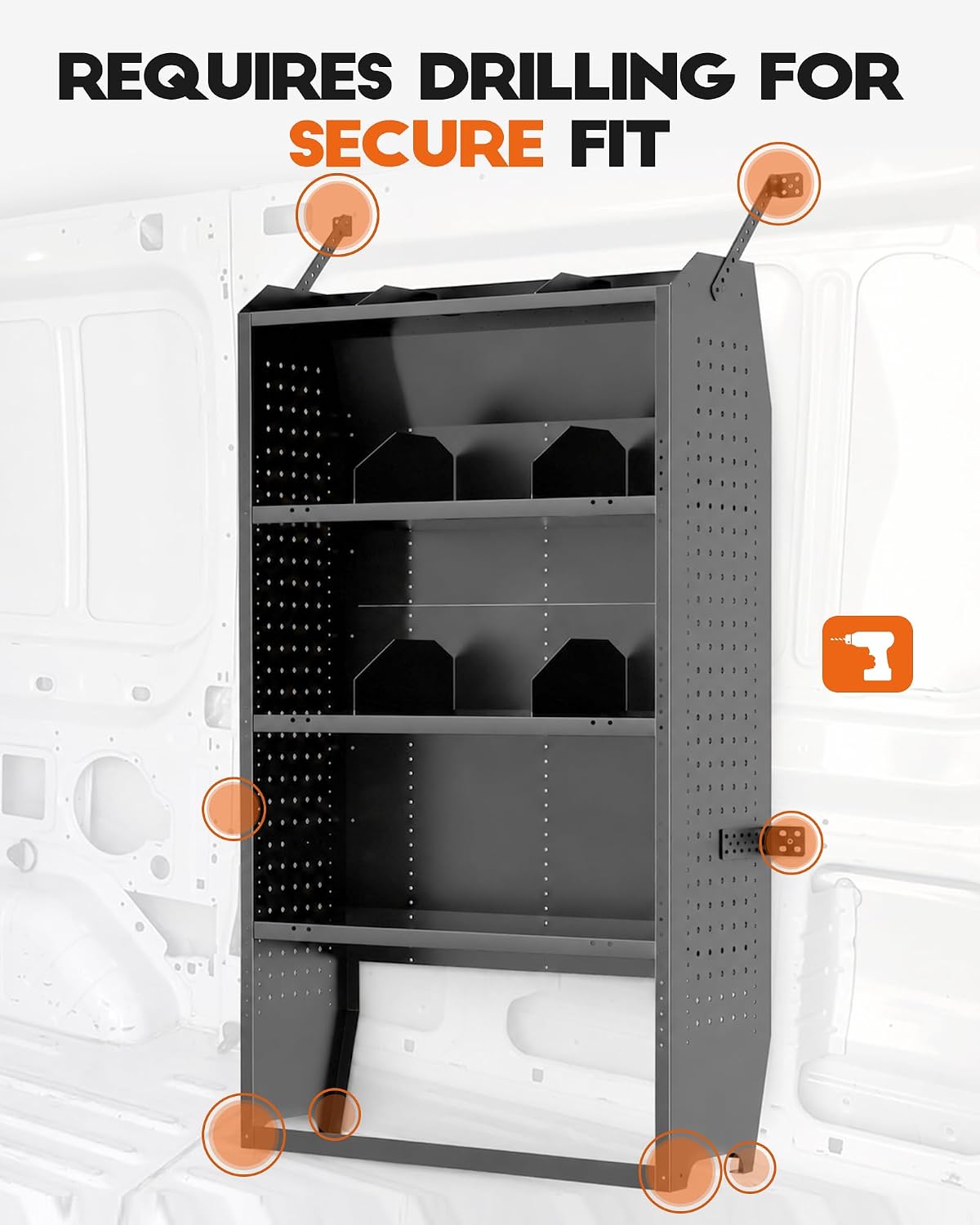 Van Shelving, 32" W x 60" H x 13" D, Mid/High Roof | Fit for Ford Transit, Promaster, Sprinter, Chevy Express, Cargo Van Shelving Storage System