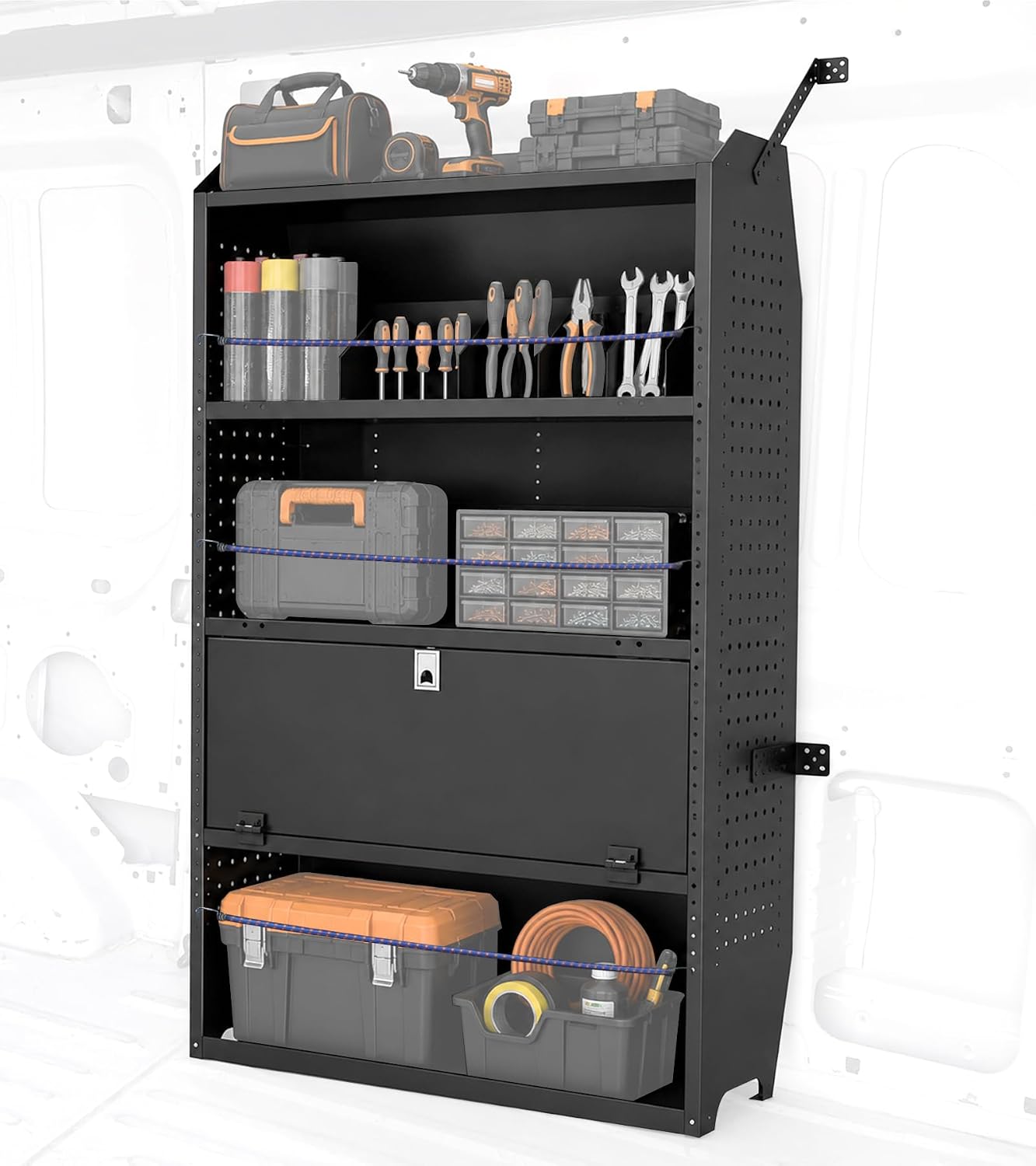 Lockable Van Shelving, 32" W x 60" H x 13" D | Fit for Ford Transit, Promaster, Sprinter, Chevy Express, Mid/High Roof, Cargo Van Shelving Storage System