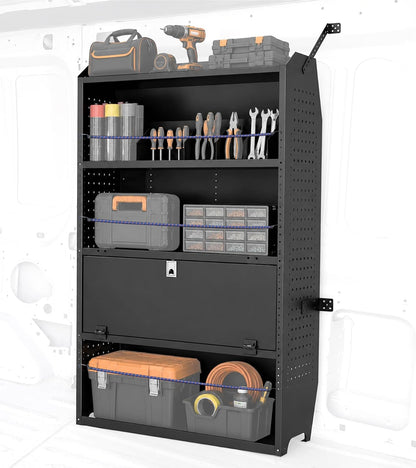 Lockable Van Shelving, 32" W x 60" H x 13" D | Fit for Ford Transit, Promaster, Sprinter, Chevy Express, Mid/High Roof, Cargo Van Shelving Storage System