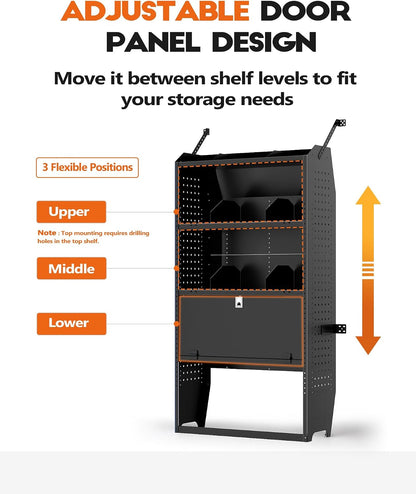 Lockable Van Shelving, 32" W x 60" H x 13" D | Fit for Ford Transit, Promaster, Sprinter, Chevy Express, Mid/High Roof, Cargo Van Shelving Storage System