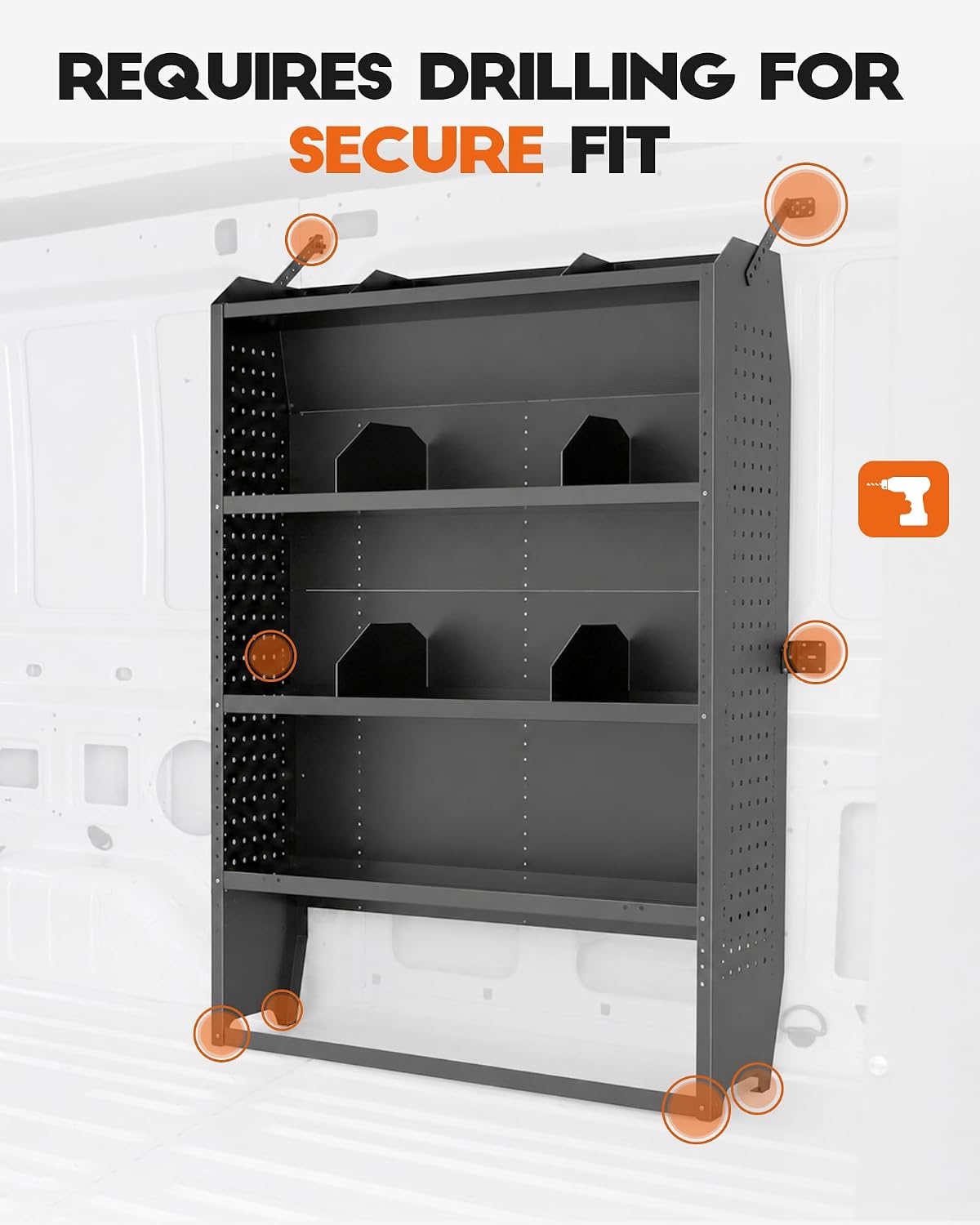 Van Shelving, 42" W x 60" H x 13" D | Fit for Ford Transit, Promaster, Sprinter, Chevy Express, Mid/High Roof, Cargo Van Storage System