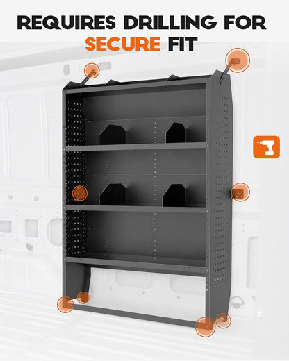 Van Shelving, 42" W x 60" H x 13" D | Fit for Ford Transit, Promaster, Sprinter, Chevy Express, Mid/High Roof, Cargo Van Storage System