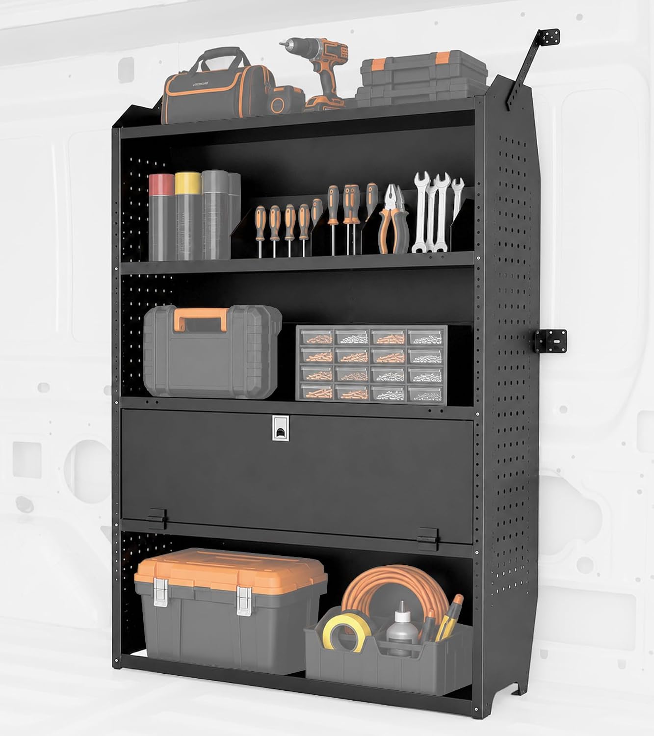 Lockable Van Shelving, 42" W x 60" H x 13" D | Fit for Ford Transit, Promaster, Sprinter, Chevy Express, Mid/High Roof, Cargo Van Storage System