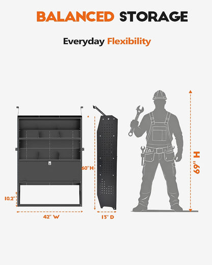 Lockable Van Shelving, 42" W x 60" H x 13" D | Fit for Ford Transit, Promaster, Sprinter, Chevy Express, Mid/High Roof, Cargo Van Storage System