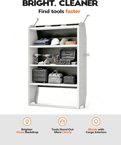 42" W x 60" H x 13" D Van Shelving, Light Gray | Fit for Ford Transit, Promaster, Sprinter, Chevy Express, Mid/High Roof, Cargo Van Shelving Storage System