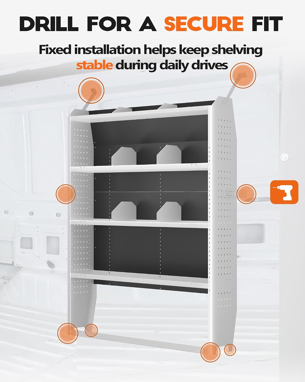 42" W x 60" H x 13" D Van Shelving, Light Gray | Fit for Ford Transit, Promaster, Sprinter, Chevy Express, Mid/High Roof, Cargo Van Shelving Storage System