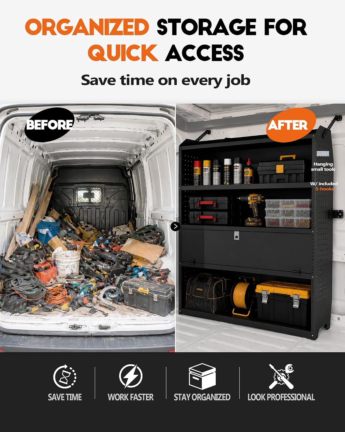 Lockable Van Shelving System, 52" W x 60" H x 13" D, Steel Door | Fit for Ford Transit, RAM ProMaster, Chevy Express, Nissan NV, Sprinter, Mid/High Roof
