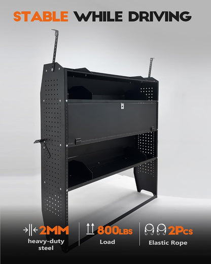 Lockable Van Shelving System, 52" W x 60" H x 13" D, Steel Door | Fit for Ford Transit, RAM ProMaster, Chevy Express, Nissan NV, Sprinter, Mid/High Roof