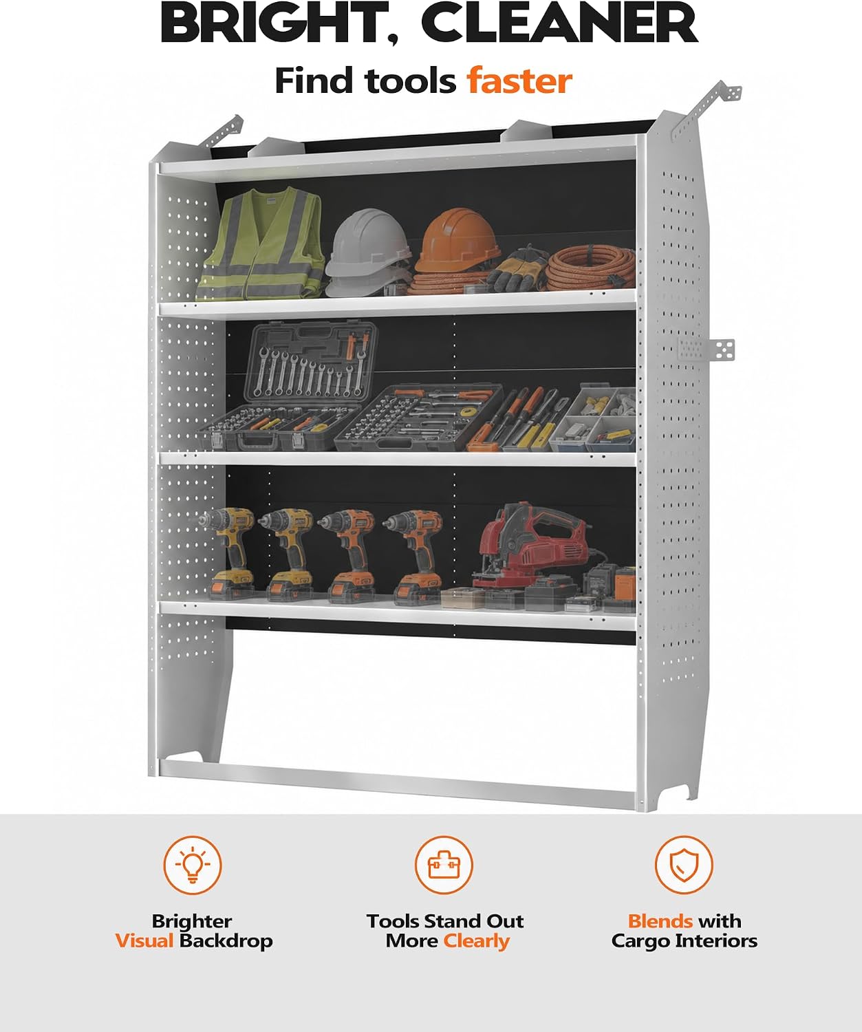 Van Shelving System, Light Gray, 52" W x 60" H x 13" D | Fit for Ford Transit, RAM ProMaster, Chevy Express, Nissan NV, Sprinter, Mid/High Roof, Steel