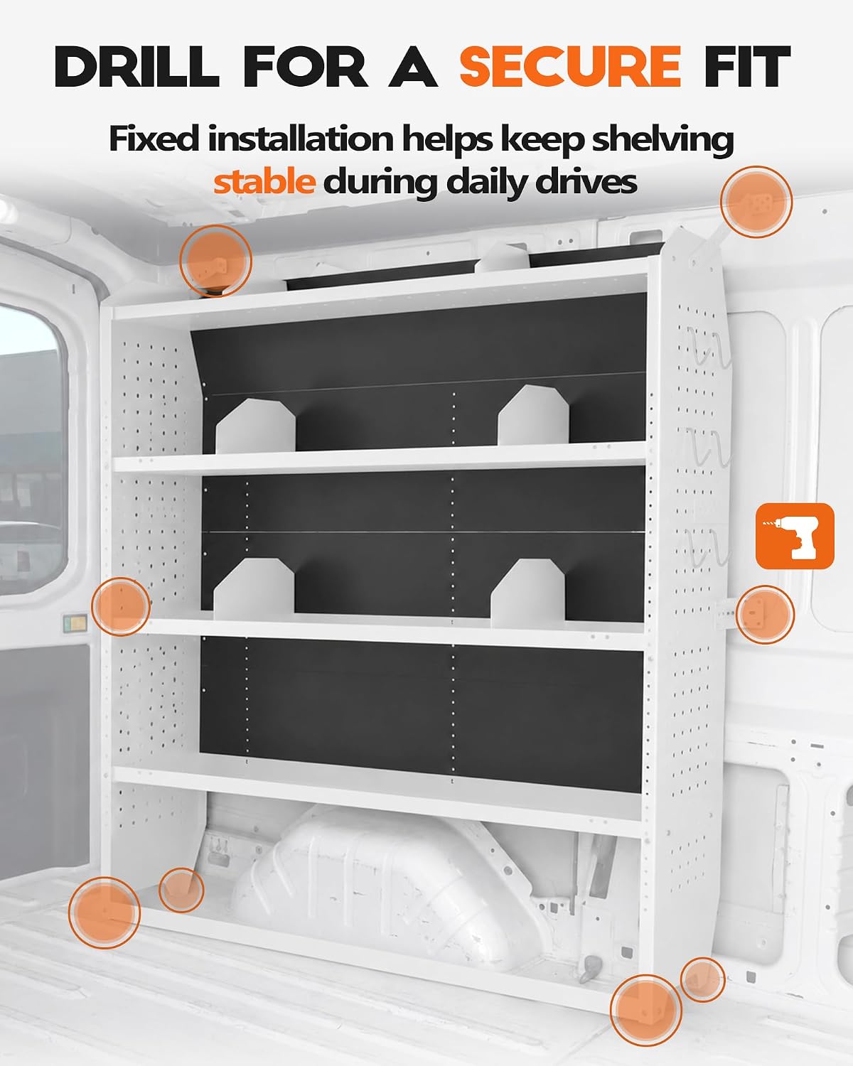 Van Shelving System, Light Gray, 52" W x 60" H x 13" D | Fit for Ford Transit, RAM ProMaster, Chevy Express, Nissan NV, Sprinter, Mid/High Roof, Steel