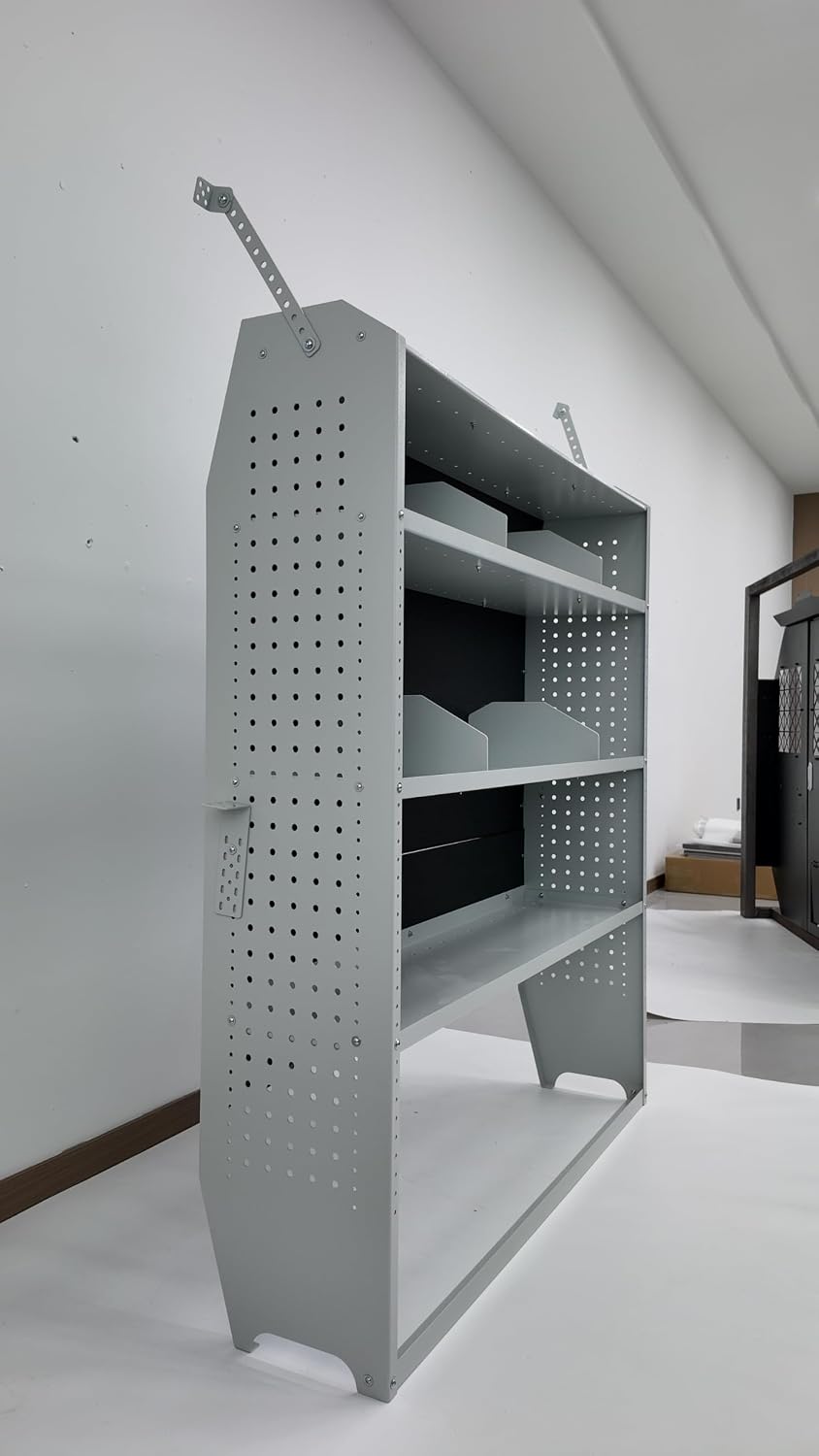 Van Shelving System, Light Gray, 52" W x 60" H x 13" D | Fit for Ford Transit, RAM ProMaster, Chevy Express, Nissan NV, Sprinter, Mid/High Roof, Steel