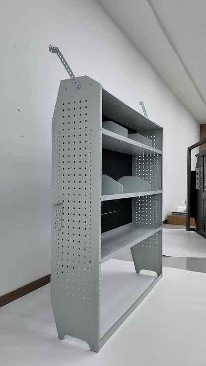 Van Shelving System, Light Gray, 52" W x 60" H x 13" D | Fit for Ford Transit, RAM ProMaster, Chevy Express, Nissan NV, Sprinter, Mid/High Roof, Steel