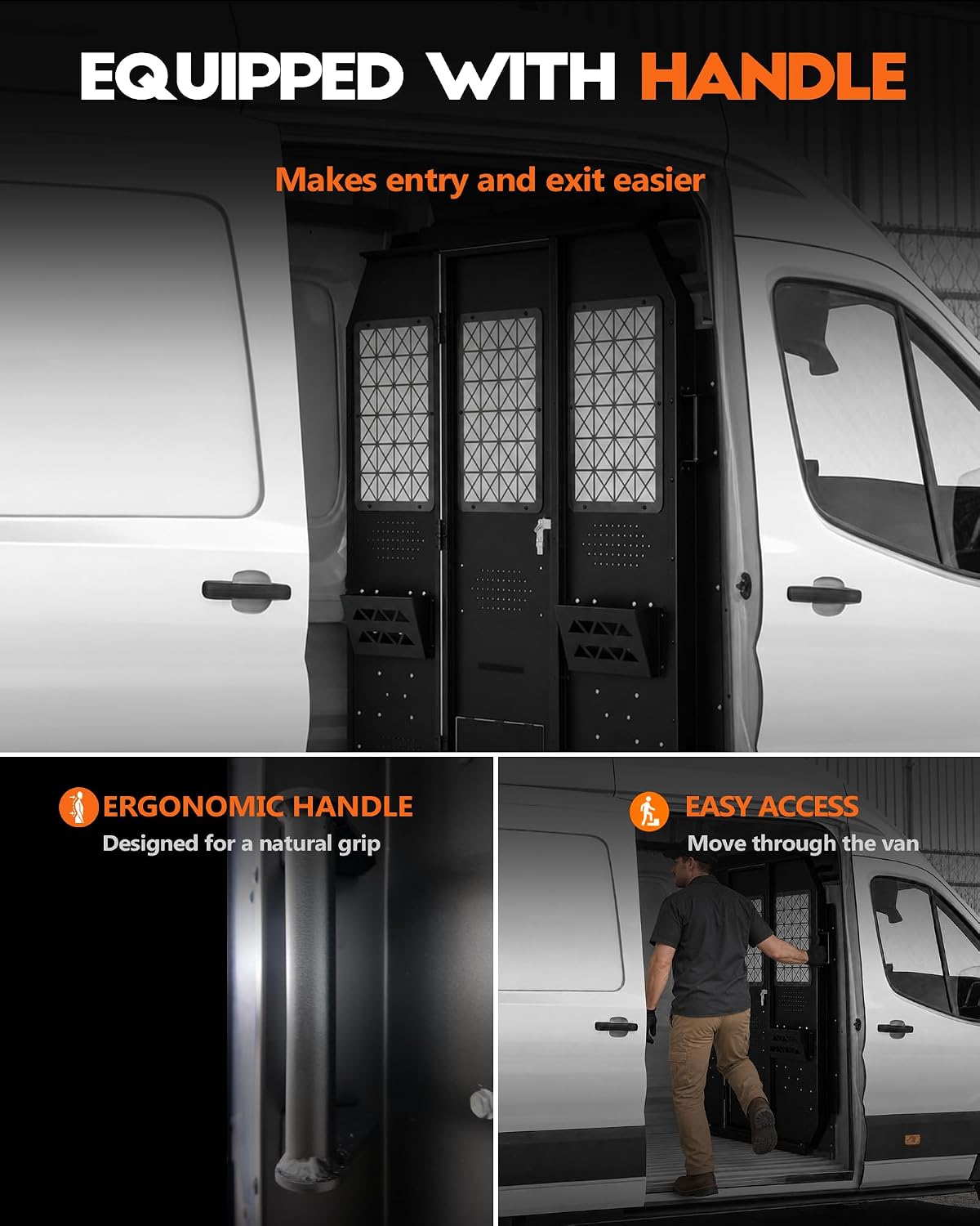 Van Partition Bulkhead for Ford Transit 150 250 350, Medium Roof | Cargo Van Partition with Door & Acrylic Window, Steel, Black