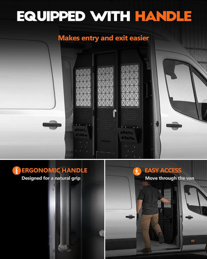 Van Partition Bulkhead for Ford Transit 150 250 350, Medium Roof | Cargo Van Partition with Door & Acrylic Window, Steel, Black