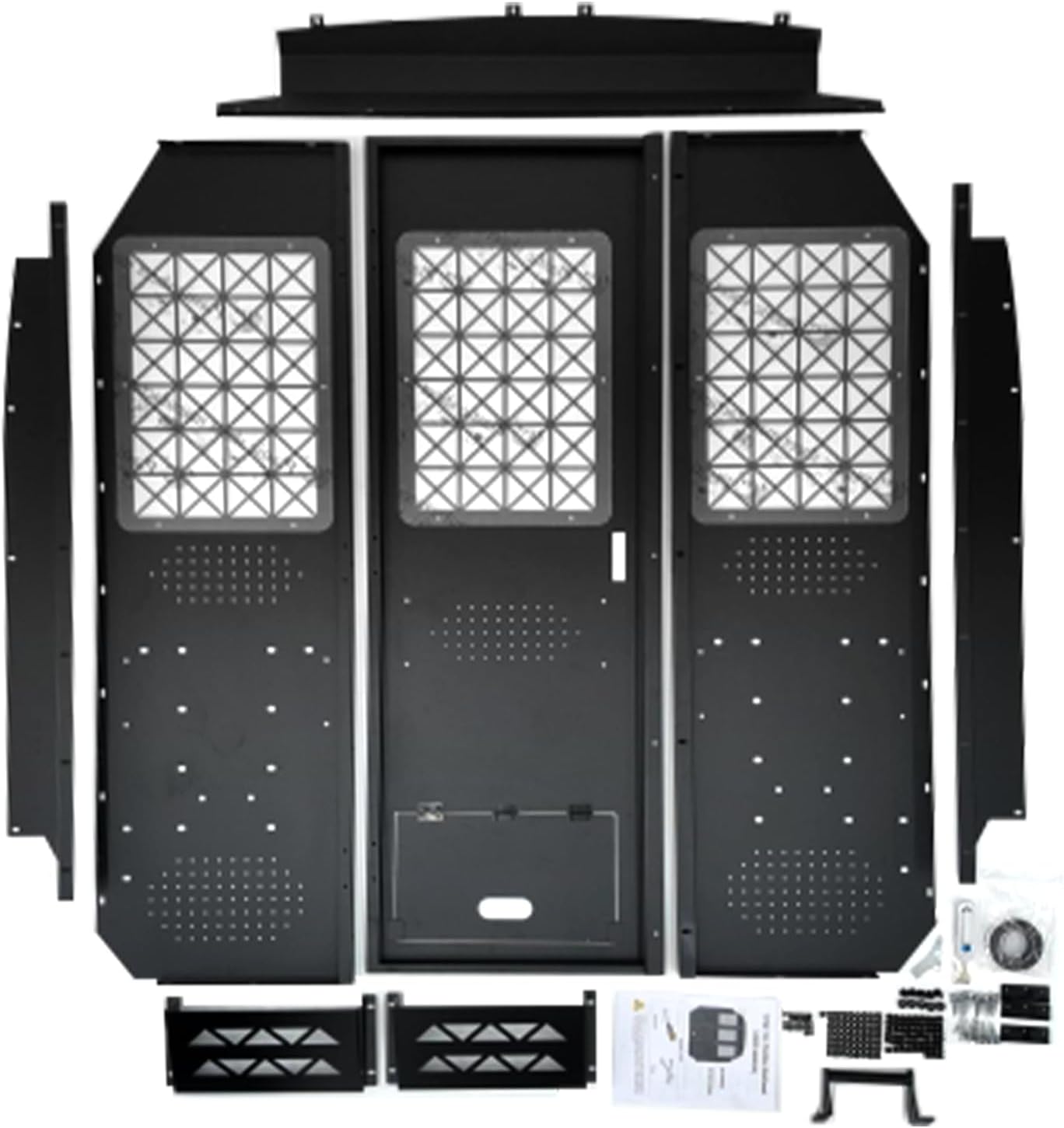 Van Partition Bulkhead for Ford Transit 150 250 350, Medium Roof | Cargo Van Partition with Door & Acrylic Window, Steel, Black