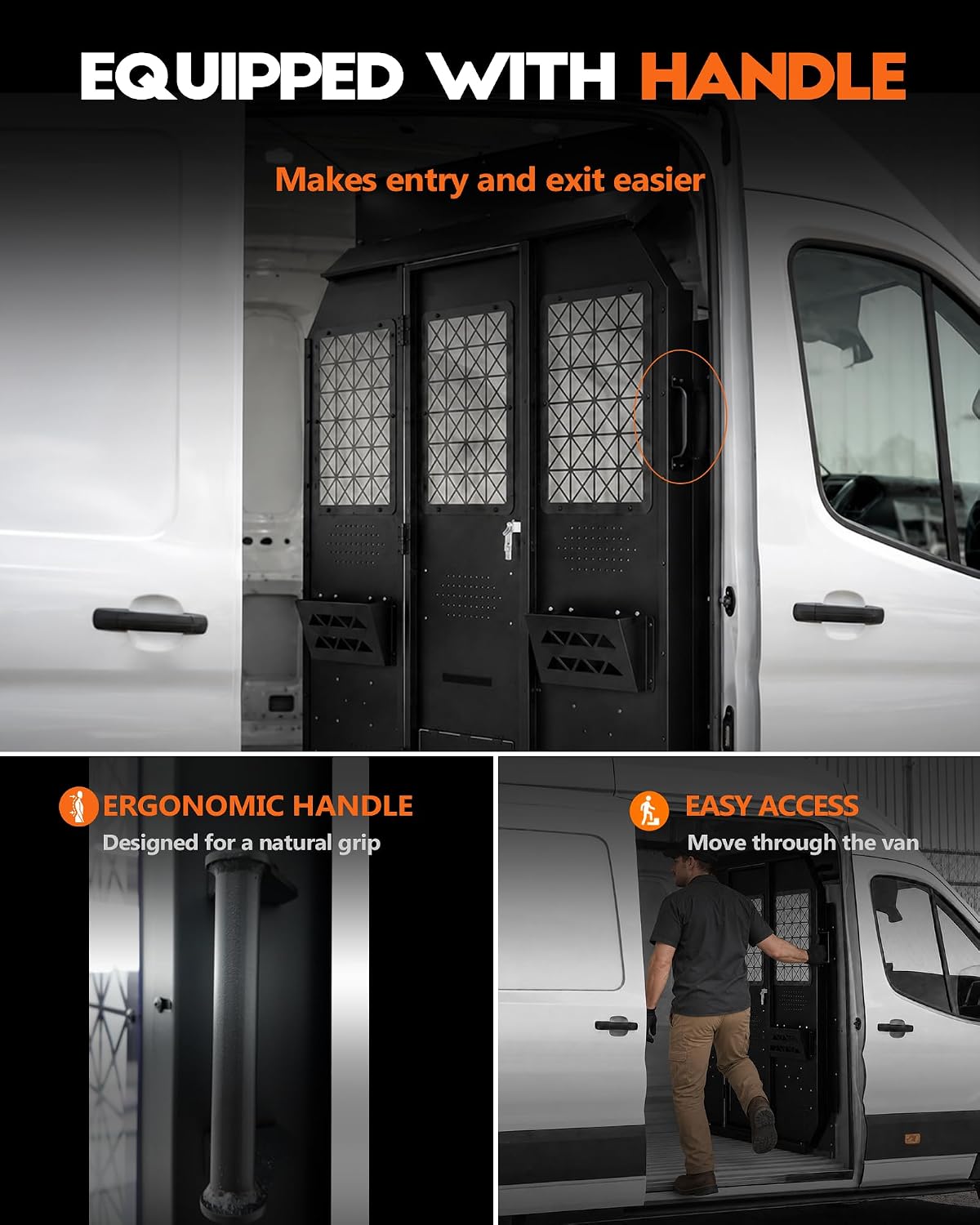 Van Partition Bulkhead Fit for Ford Transit 150 250 350 High Roof | 2014-2026, Security Lock Door & Acrylic Window, Steel, Black